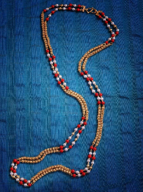 Luxury Jewelry Sale – Sparkle For Less 1 gm Microgold plating coral and pearls bead Mangalya chain 30 inches 9122n Luxury Jewelry Sale – Sparkle For Less 1 gm Microgold plating coral and pearls bead Mangalya chain 30 inches 9122n