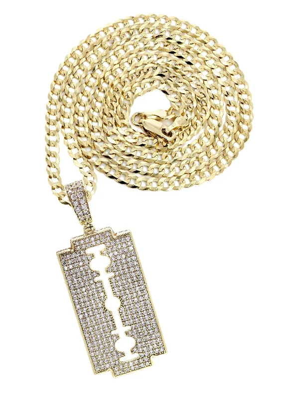 Personalized Engraved Jewelry For Meaningful Gifts 10K Yellow Gold Razor Blade Necklace | Appx. 17 Grams Personalized Engraved Jewelry For Meaningful Gifts 10K Yellow Gold Razor Blade Necklace | Appx. 17 Grams