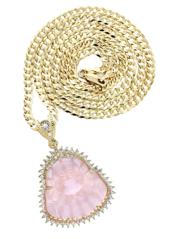Luxury Jewelry Sale – Sparkle For Less 10K Yellow Gold Pink Buddha Necklace | Appx. 24.7 Grams Luxury Jewelry Sale – Sparkle For Less 10K Yellow Gold Pink Buddha Necklace | Appx. 24.7 Grams