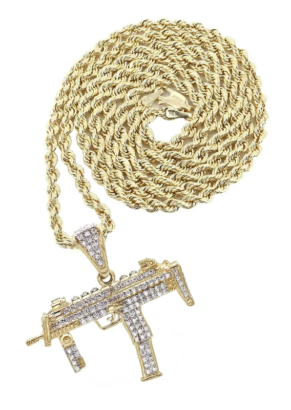 Premium Diamond Jewelry For Unforgettable Moments 10K Yellow Gold Machine Gun Necklace | Appx. 15.6 Grams Premium Diamond Jewelry For Unforgettable Moments 10K Yellow Gold Machine Gun Necklace | Appx. 15.6 Grams