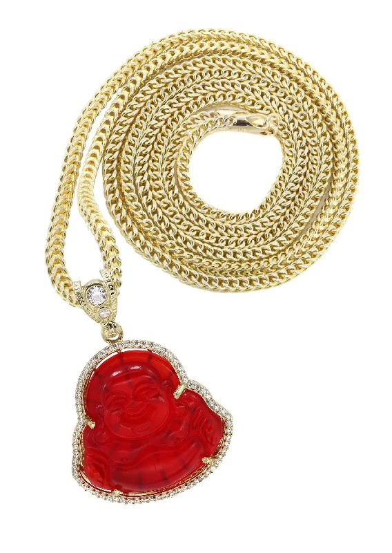 Unique Jewelry Designs Now At Discounted Rates 10K Yellow Gold Red Buddha Necklace | Appx. 22.5 Grams Unique Jewelry Designs Now At Discounted Rates 10K Yellow Gold Red Buddha Necklace | Appx. 22.5 Grams