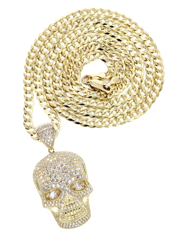 Handmade Pearl Jewelry For Timeless Elegance 10K Yellow Gold Skull Head Necklace | Appx. 19.4 Grams Handmade Pearl Jewelry For Timeless Elegance 10K Yellow Gold Skull Head Necklace | Appx. 19.4 Grams