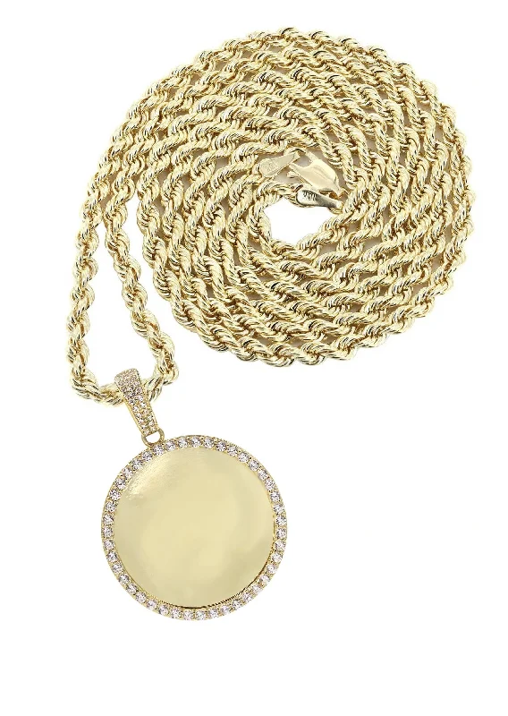 Affordable Gold-Plated Jewelry For Modern Fashion 10K Yellow GoldSmall Cz Round Picture Necklace | Appx. 14.9 Grams Affordable Gold-Plated Jewelry For Modern Fashion 10K Yellow GoldSmall Cz Round Picture Necklace | Appx. 14.9 Grams