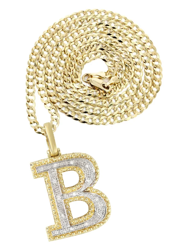 Romantic Heart-Shaped Jewelry For Special Gifts Diamond 10K Yellow Gold Letter "B" Necklace | Appx. 14.6 Grams Romantic Heart-Shaped Jewelry For Special Gifts Diamond 10K Yellow Gold Letter "B" Necklace | Appx. 14.6 Grams
