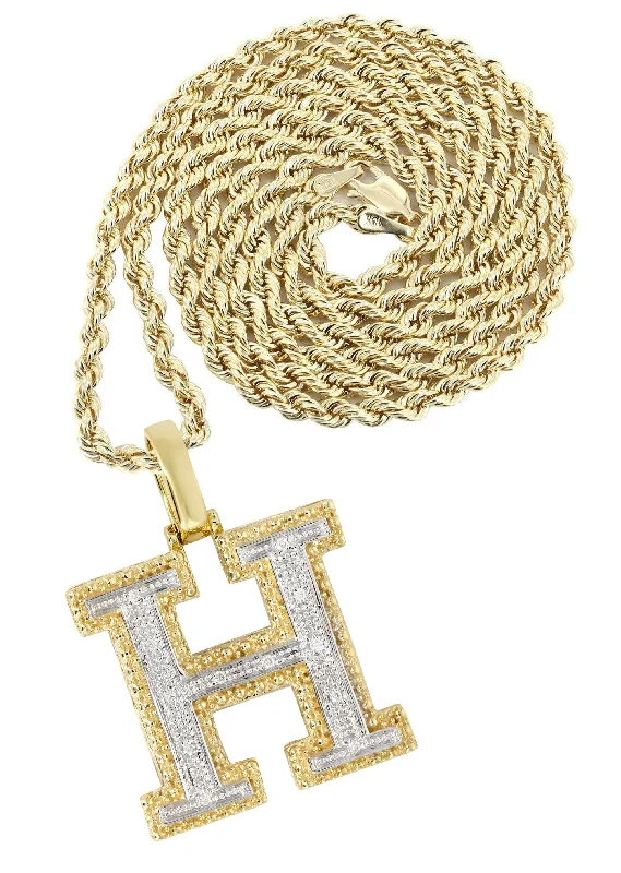 Shop Dazzling Jewelry With Special Promotional Discounts Diamond 10K Yellow Gold Letter "H" Necklace | Appx. 14.8 Grams