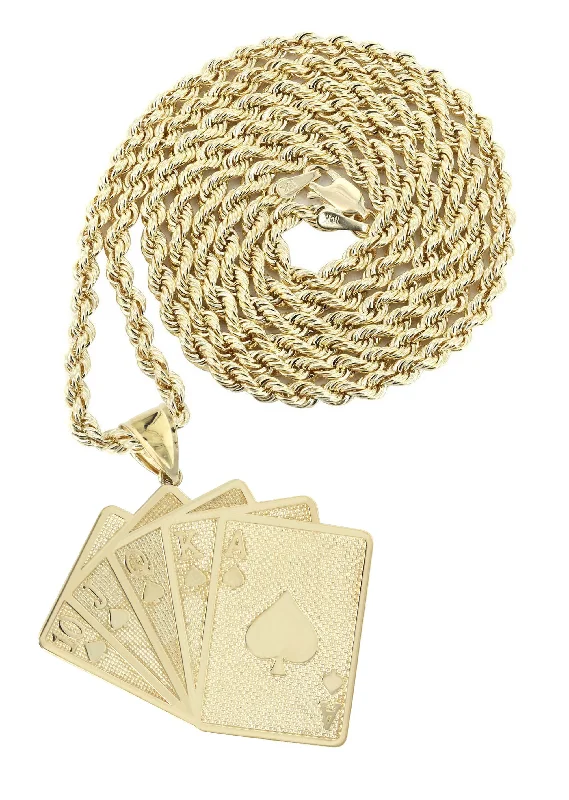Jewelry Clearance – Final Chance To Save Big 10K Yellow Gold Playing Cards Necklace | Appx. 24.7 Grams Jewelry Clearance – Final Chance To Save Big 10K Yellow Gold Playing Cards Necklace | Appx. 24.7 Grams