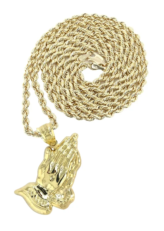 Classic And Modern Jewelry Styles On Sale 10K Yellow Gold Praying Hands Necklace | Appx. 12.6 Grams Classic And Modern Jewelry Styles On Sale 10K Yellow Gold Praying Hands Necklace | Appx. 12.6 Grams
