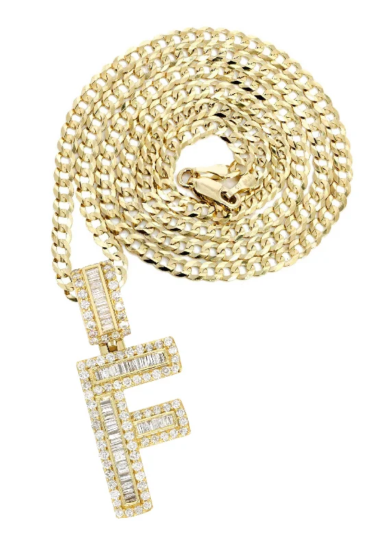 Get Ready To Sparkle – Special Jewelry Discounts 14K Yellow Gold Letter "F" Baguette Diamond Necklace | 1.82 Carats Get Ready To Sparkle – Special Jewelry Discounts 14K Yellow Gold Letter "F" Baguette Diamond Necklace | 1.82 Carats