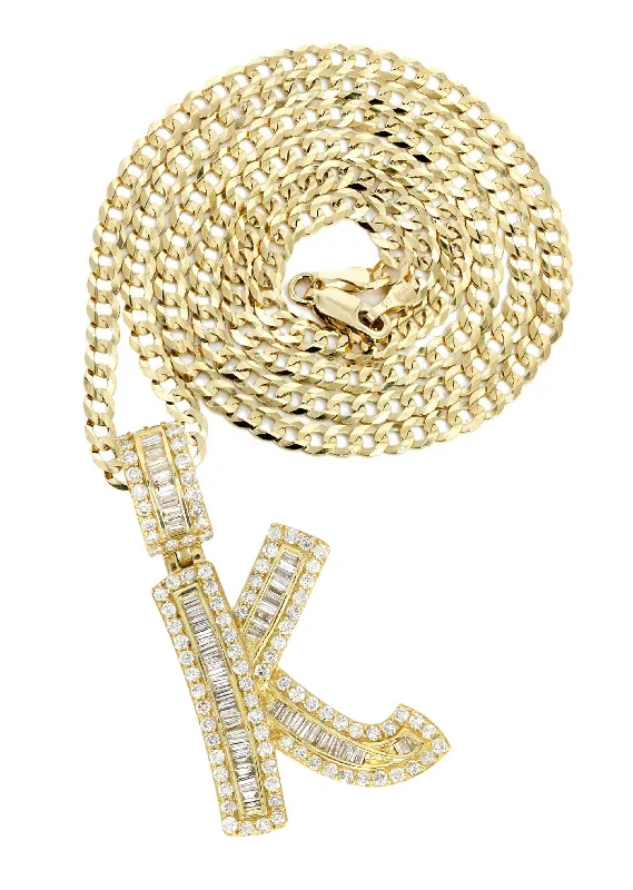 Grab Exquisite Jewelry At The Lowest Prices 14K Yellow Gold Letter "K" Baguette Diamond Necklace | 2.17 Carats Grab Exquisite Jewelry At The Lowest Prices 14K Yellow Gold Letter "K" Baguette Diamond Necklace | 2.17 Carats