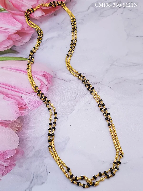 Modern Statement Jewelry For Bold Styling 1 gm Microgold plating Black bead Mangalya chain 30 inches 9121n Modern Statement Jewelry For Bold Styling 1 gm Microgold plating Black bead Mangalya chain 30 inches 9121n