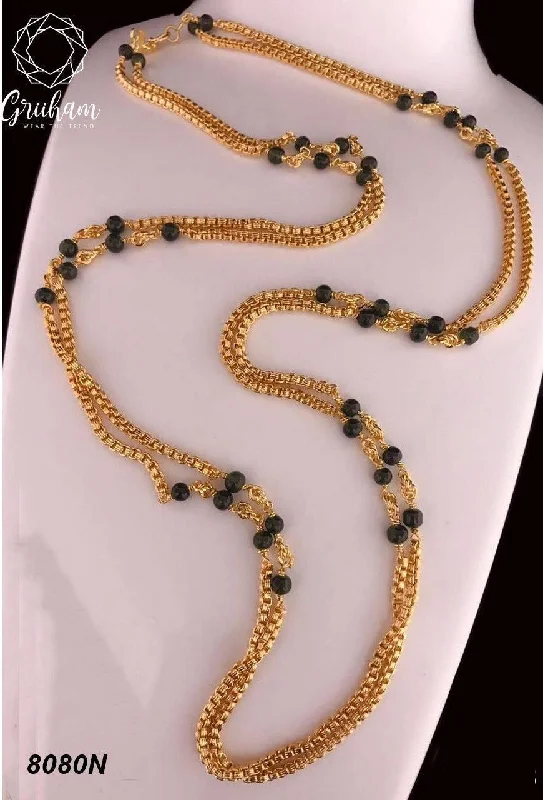 Customized Silver Jewelry For Unique Style 1 gm Microgold plating blACK bead Mangalya chain 30 inches 8080N Customized Silver Jewelry For Unique Style 1 gm Microgold plating blACK bead Mangalya chain 30 inches 8080N