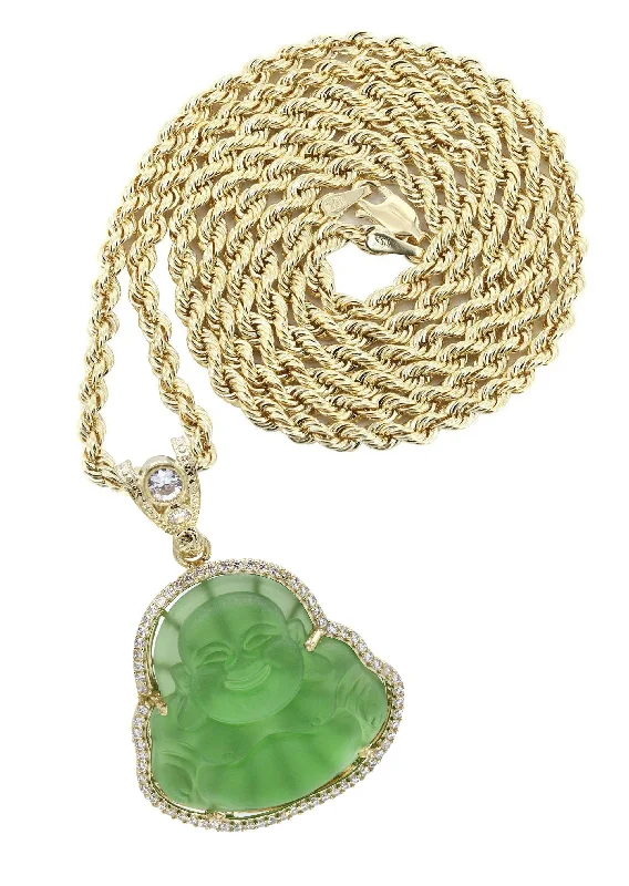 Affordable Elegance – Special Jewelry Sale Now Live 10K Yellow Gold Green Buddha Necklace | Appx. 21.6 Grams Affordable Elegance – Special Jewelry Sale Now Live 10K Yellow Gold Green Buddha Necklace | Appx. 21.6 Grams