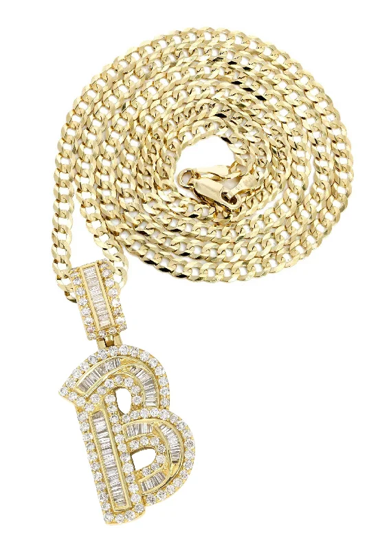 The Perfect Jewelry Piece At The Perfect Price 14K Yellow Gold Letter "B" Baguette Diamond Necklace | 2.15 Carats The Perfect Jewelry Piece At The Perfect Price 14K Yellow Gold Letter "B" Baguette Diamond Necklace | 2.15 Carats