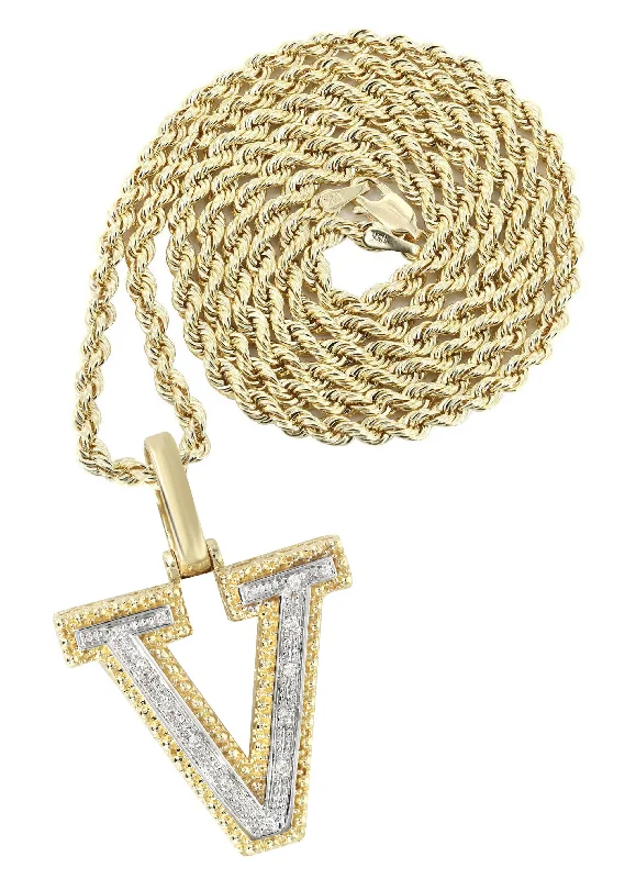 Fashion-Forward Jewelry At Incredible Prices Diamond 10K Yellow Gold Letter "V" Necklace | Appx. 13.9 Grams Fashion-Forward Jewelry At Incredible Prices Diamond 10K Yellow Gold Letter "V" Necklace | Appx. 13.9 Grams