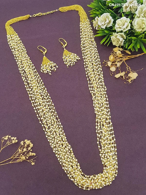 Unmissable Jewelry Sale – Shop Before It's Too Late Micro Gold Plated Layered Pearl Chain 30 inches 10653N