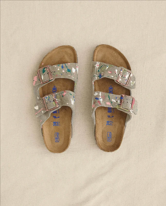 Avant-Garde Style Promotions Arizona Taupe Birkenstock with Paint. -- Taupe with Bright Multi Paint