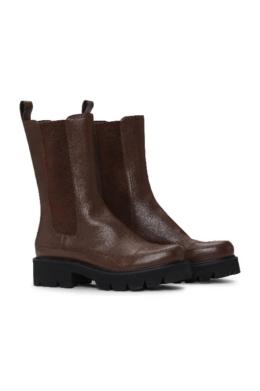 Water-Resistant Shoes Sale Miley Calf Length Boots Dark Cognac