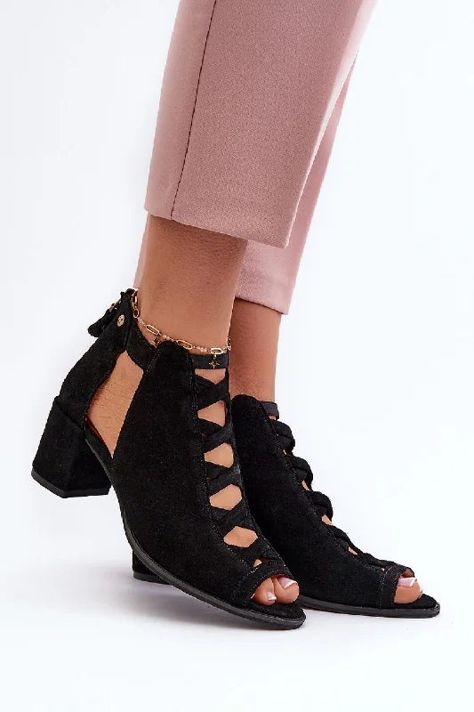 Trend Alert Step In Style Suede Strappy Block Heel Leather Sandals In Black