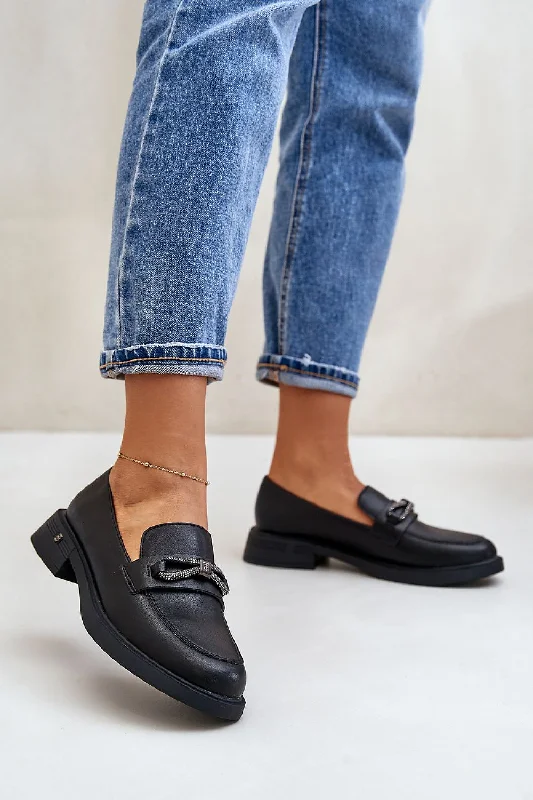 Boutique Styles Step In Style Bow Accent Leather Moccasins In Black