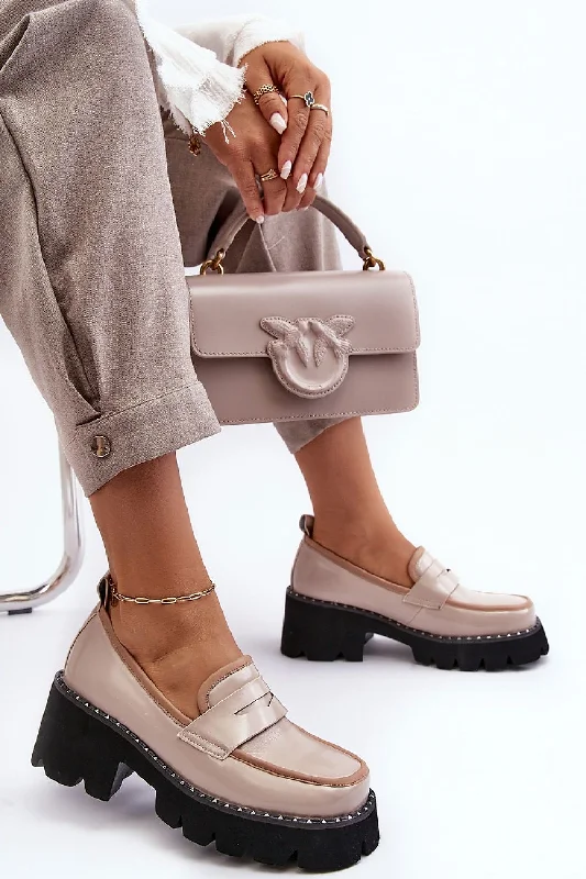 Chic Styles Step In Style Studded Moccasin Loafers In Beige