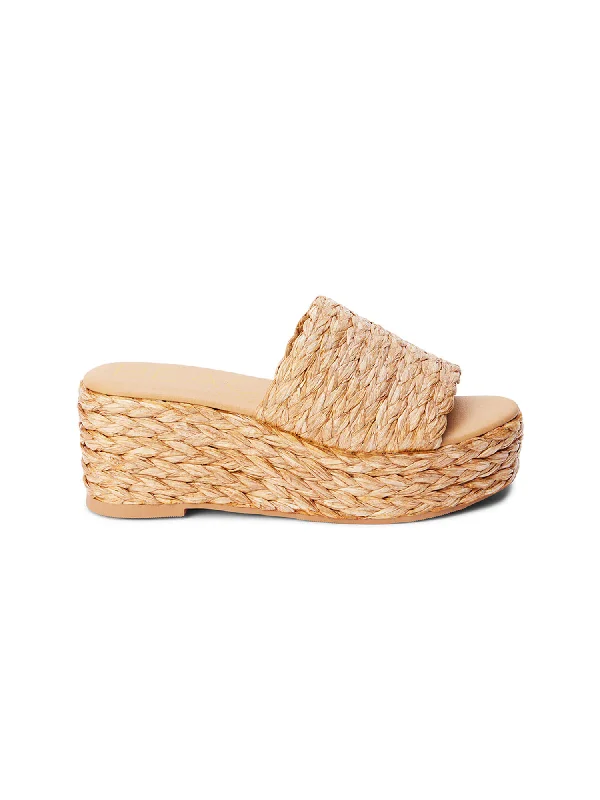 Crazy Price Slashing Peony Raffia Slide in Cognac