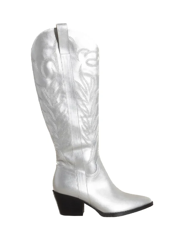 Fashion-Forward Samara Cowgirl Boot in Silver