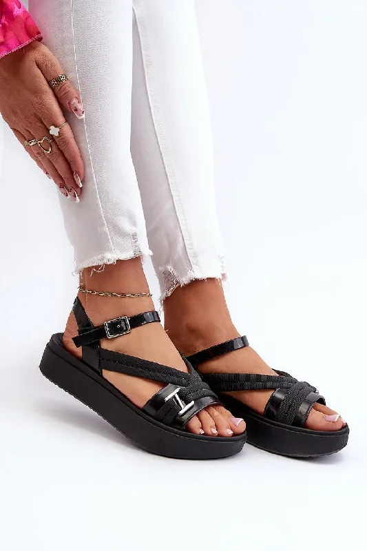 Imeless Style Step In Style Buckle Strap Platform Sandals In Black