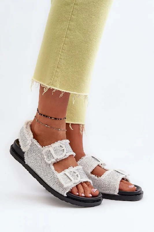 Seasonal Fashion Step In Style Raw Hem Rhinestone Buckle Sandals