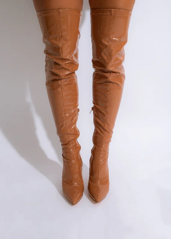 Exclusive Designer Shoes Sale Savage Latex Knee High Boots Brown