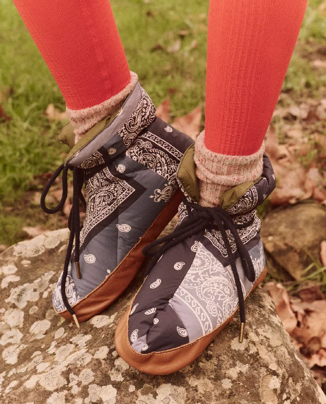 Smart Casual Deals The Down Quilted Puffer Slipper. -- Patchwork Bandana and Evergreen