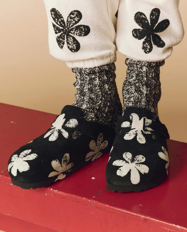 Limited Time Offers The Hand Stamped BIRKENSTOCK Boston. -- Black with Cream Daisy