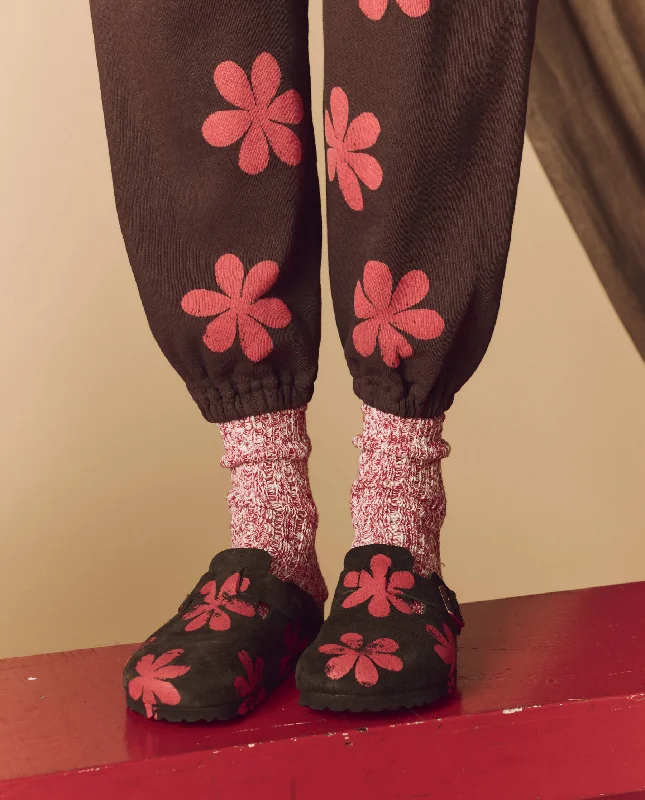 Limited Stock The Hand Stamped BIRKENSTOCK Boston. -- Mocha with Hot Red Daisy