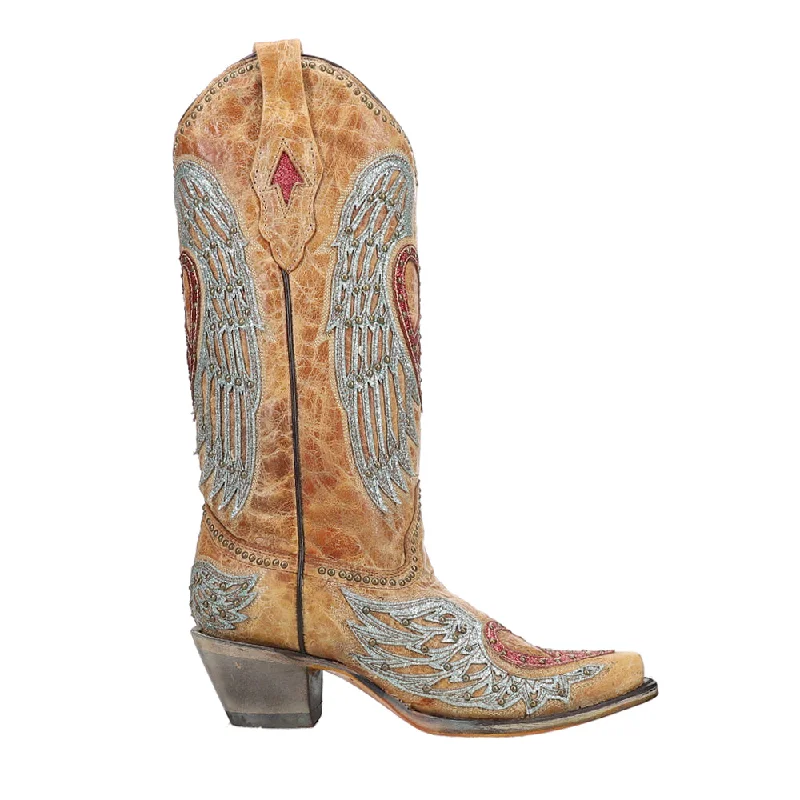 Winter Warehouse Sale Heart and Wings Embroidery Studded Snip Toe Cowboy Boots