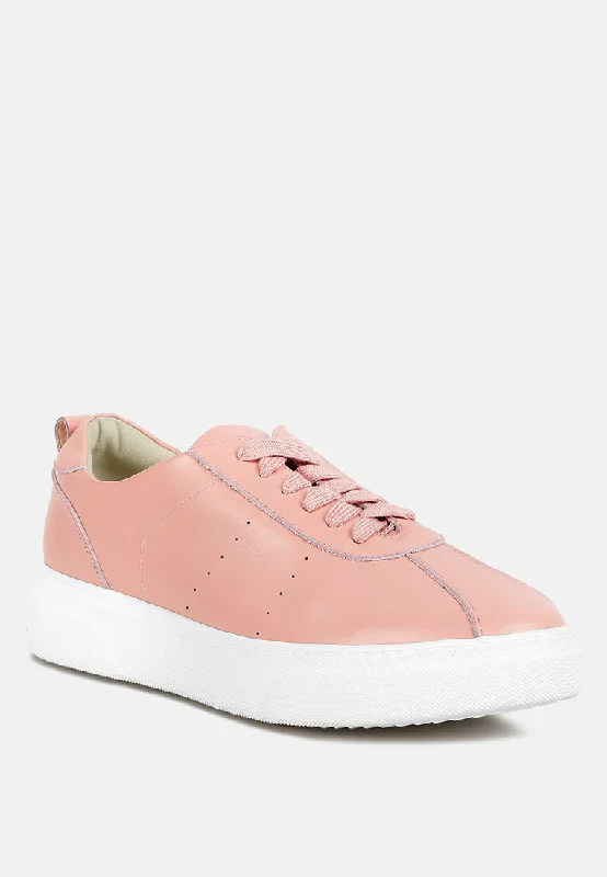 Flash Sale Or Flash Sales MAGULL Solid Lace Up Leather Sneakers in Pink