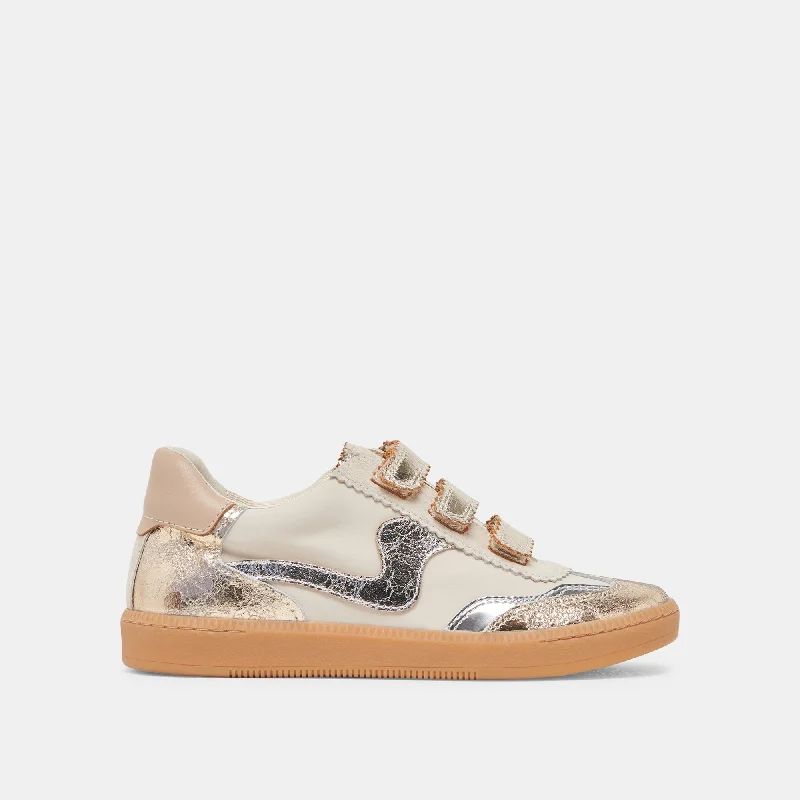 Polished Style Deals NOTICE VELCRO SNEAKERS SILVER GOLD DISTRESSED LEATHER