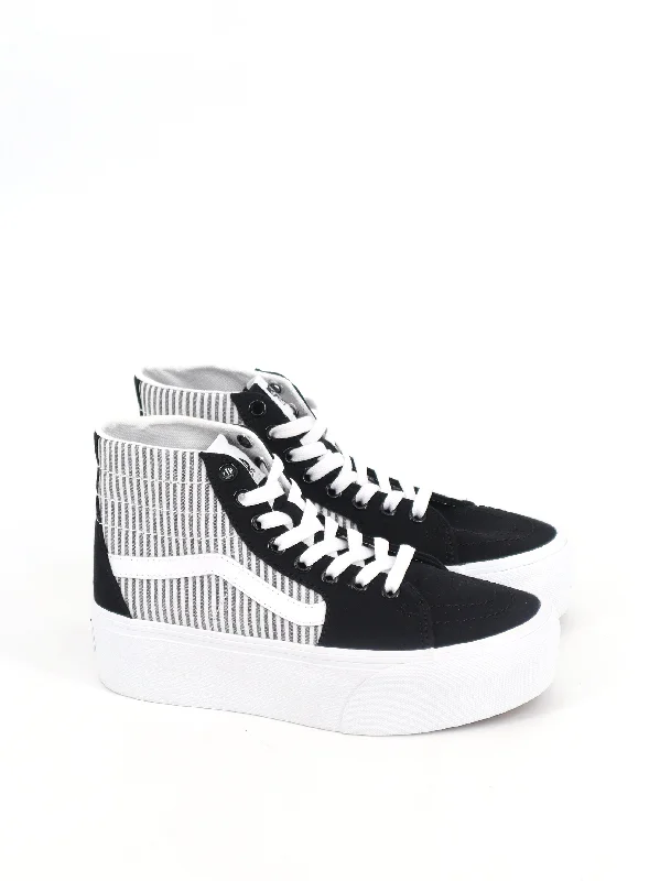 Fashion Sale Women's Striped High Sneakers,Black/Grey