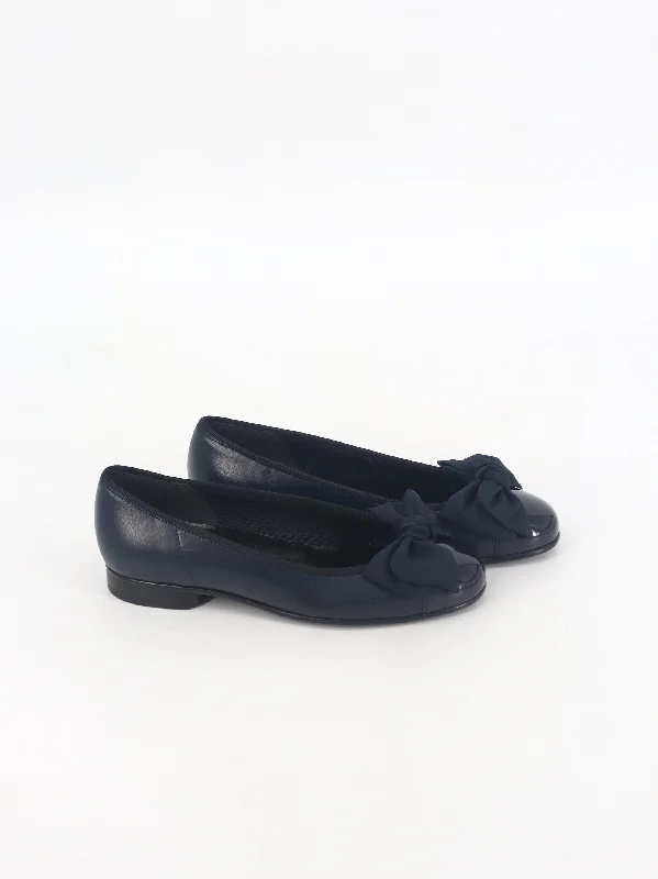 Modish Fashion Discounts Women's Plain Bow Leather Flat Shoes,Navy