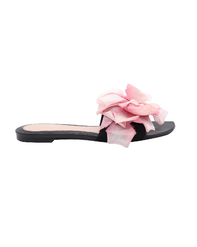 Day-To-Night Styles Alexander McQueen Floral Appliqué Slides in Black Leather