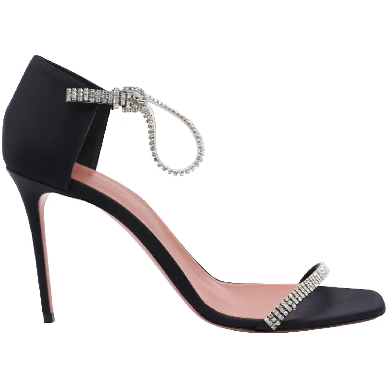 Elegant Style Amina Muaddi Ursina 100mm Crystal-Embellished Sandals in Black Leather