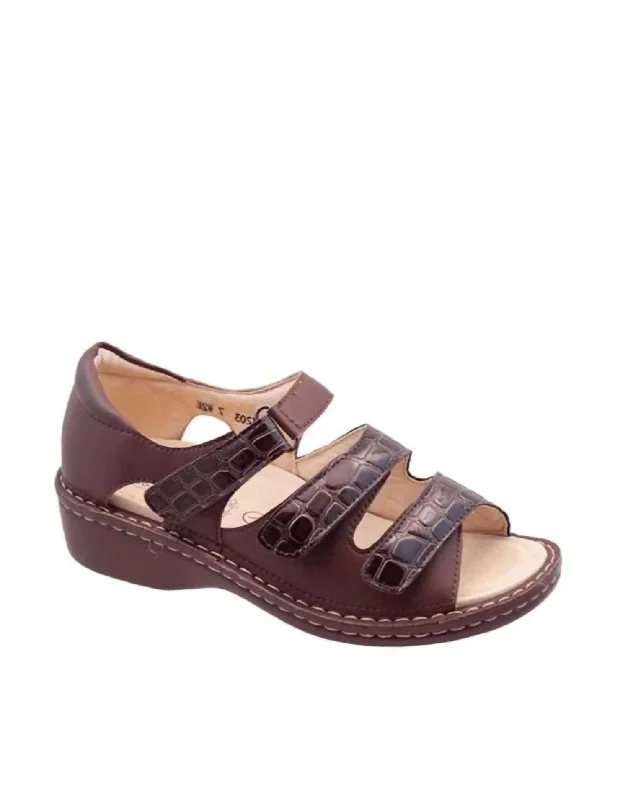 Enjoy Discount Andrea Velcro 3-Strap Sandal In Brown