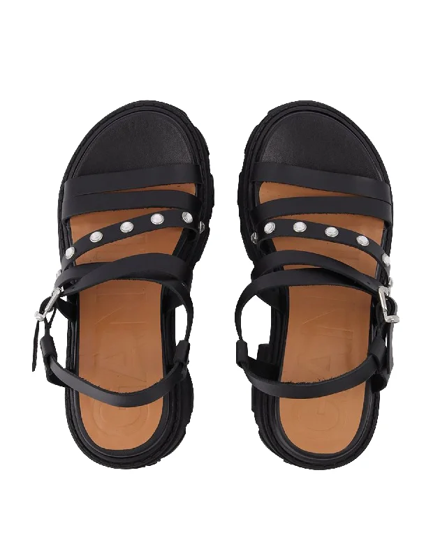 Sophisticated Fashion Black Leather Cleated Sandals