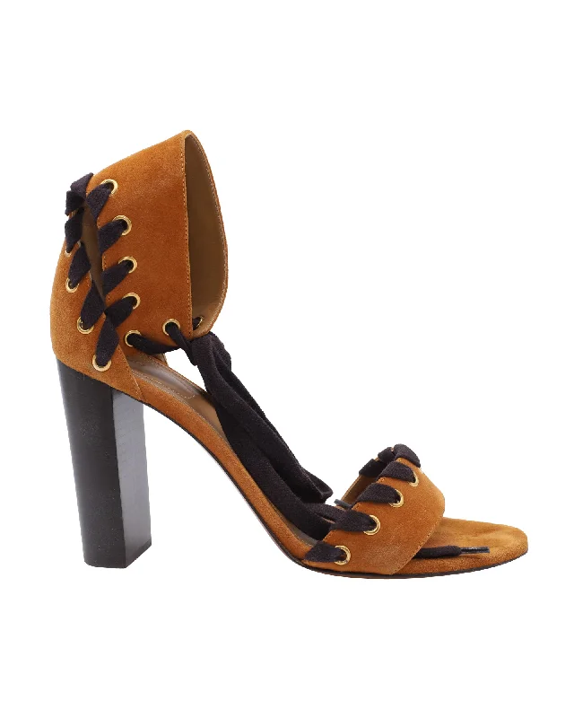 Valentine's Special Chloe Miles Lace Up Sandals in Brown Suede