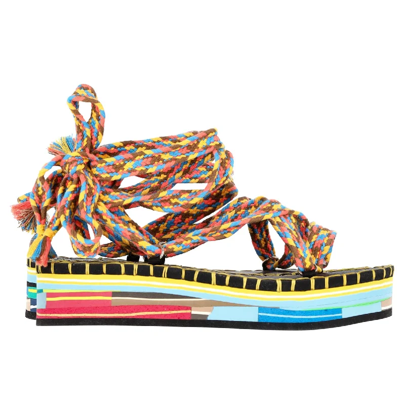 Hot Sale Chloé Tie-Up Lou Sandals in Multicolor Cotton