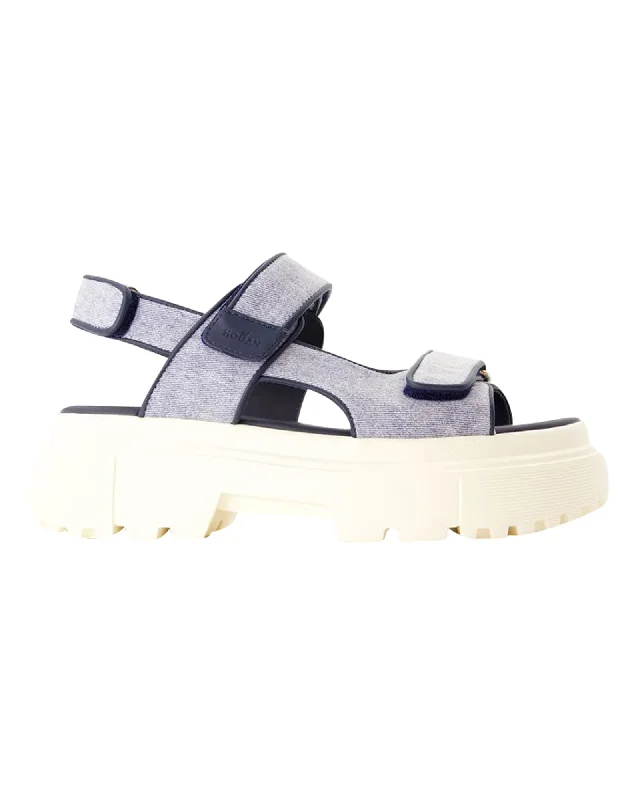 Comfortable Flat Feet Shoes Cinturino Sandals - Hogan - Cotton - Blue