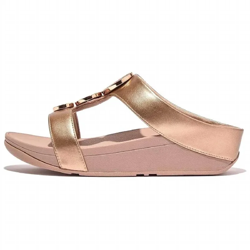 Explore What's New Halo Bead-Circle Metallic H-Bar Slide Sandal In Rose Gold