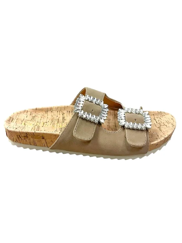 Outdoor Shoes Sale Jamie Rhinestone Slide Sandal In Taupe