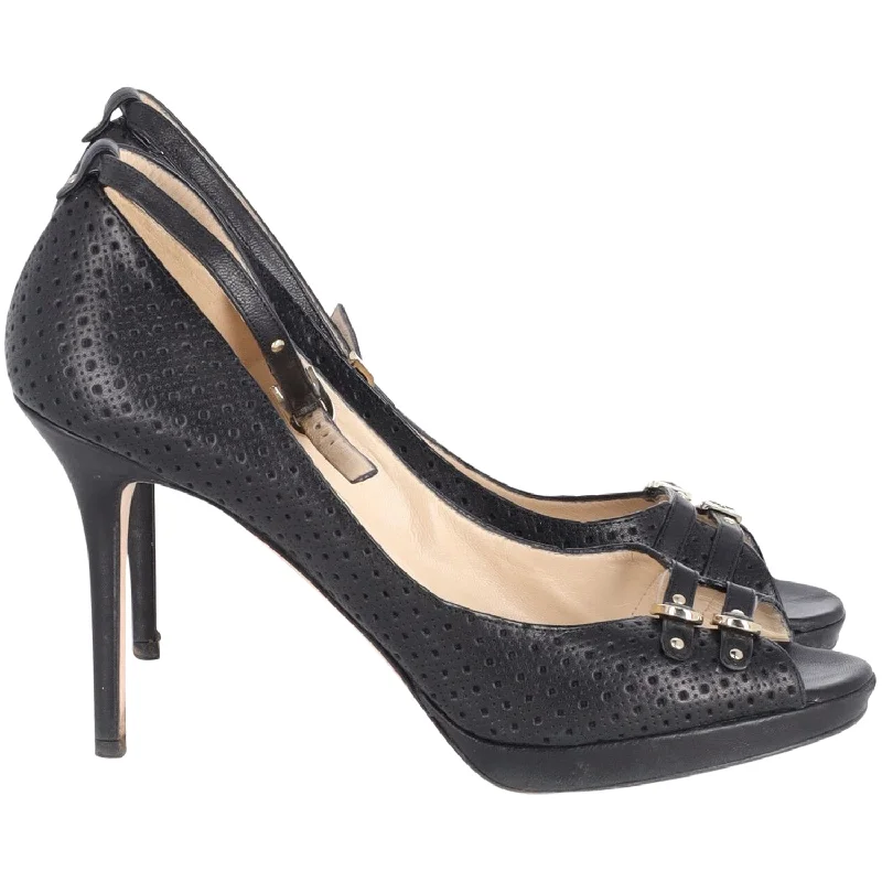 High-Fashion Casual Shoes Jimmy Choo Double Buckle Open Toe Pumps in Black Leather