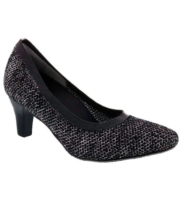 Budget-Friendly Fashion Kitty Dress Shoe - Medium Width In Black Glitter Stretch Fabric