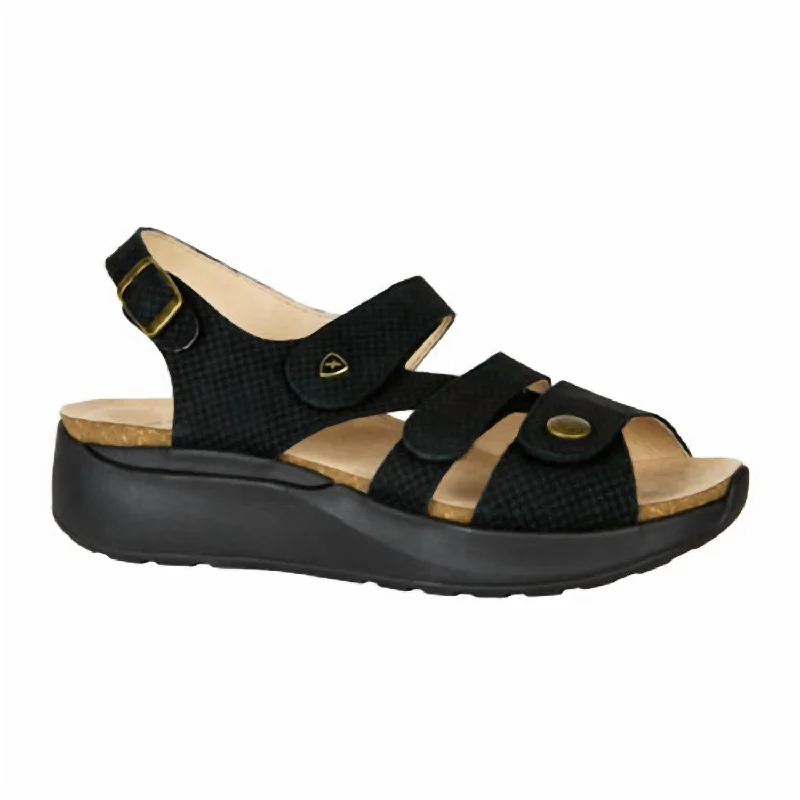 Fashion-Forward Ladies' Mykonos Embossed Leather Sandals In Black