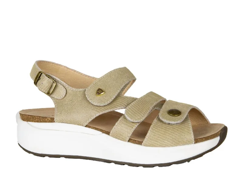 End Of Season Sale Ladies' Mykonos Embossed Leather Sandals In Champagne